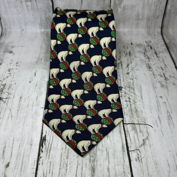 VTG Brooks Brothers Makers Men's Tie 100% Silk Handmade in USA Polar Bears Blue - Picture 1 of 4